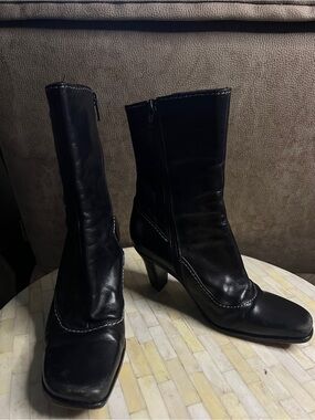 Luc Berjen Classic Black Mid-Calf Heeled Boots